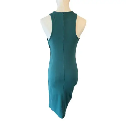 Melrose and Market Teal Bodycon Mini Dress Ribbed Knit Ruched | NWT Size Small