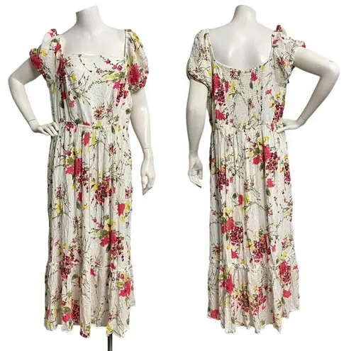 Lane Bryant  Womens White Red Gold Floral Square Neck Spring Summer Dress Size 1