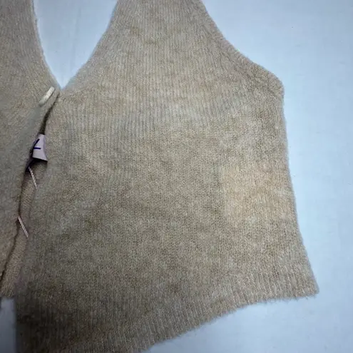 VRG GRL Halter Top Knit Sweater Vest Button Front Sleeveless XS Tan