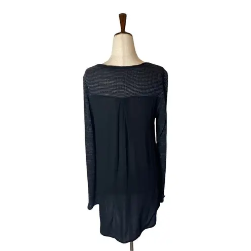 Everleigh Black And Gray Textured Knit Long Sleeve Twist Front Pullover Top S