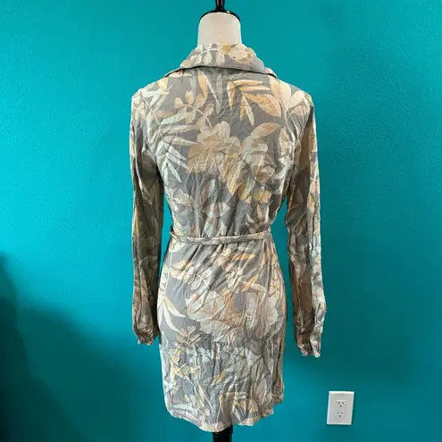 Le Salty Label Camille Tie Dress Gray Floral Tropical Mini Wrap Long Sleeve Sz S