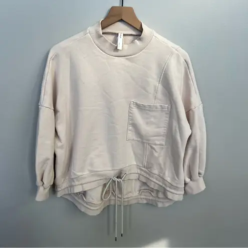 NAP Loungewear Drawstring Cotton Track Sweatshirt in Cream Oversized Size Small