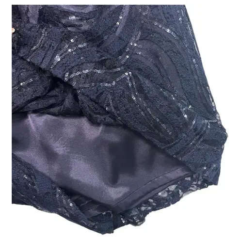 Tahari Dress Womens 10 Blue Sequined Lace Sheath Cocktail Party Formal Elegant