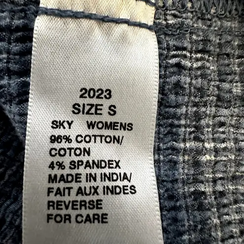 Woolrich  Shirred Button Down Shirt Checked Short Sleeve Collared Blue Small - Image 3