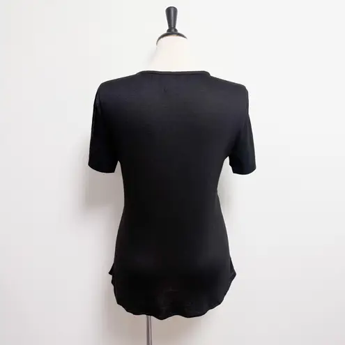 AS By DF Black Suede Leather Knit Back Short Sleeve Scoop Neck Top Medium