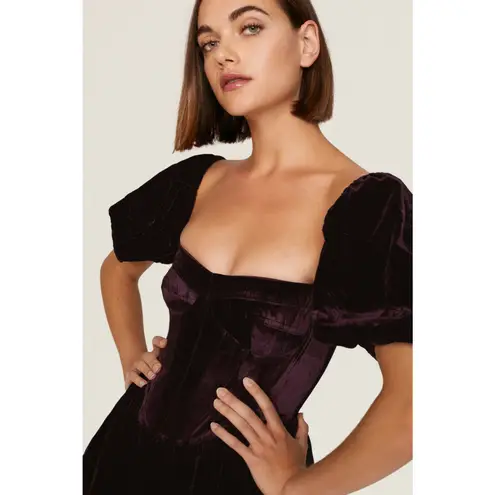 Bardot Burgundy Velvet Hourglass Puff Sleeves Corset Bodice Mini Dress sz 8