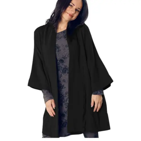 Bryn Walker Marta Coat Black Oversized Slouch Short Sleeve Cardigan Small