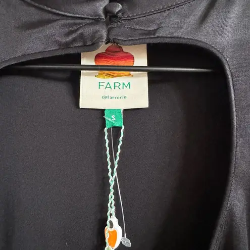 Farm Rio Black Satin Heart Cutout Smocked Long Sleeve Mini Dress Women's S NWT