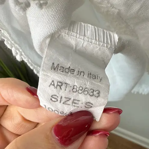 Lungo L'Arno Made In Italy 100% Linen Small Long Sleeve Lace Top Blouse Pintuck White