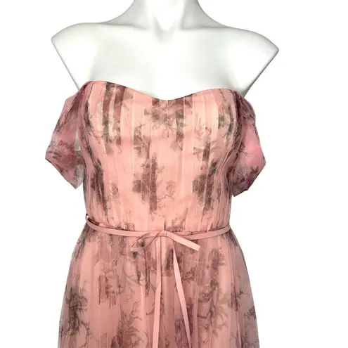 MARCHESA NOTTE Bridesmaid Blush Pink Floral Tulle Long Maxi Gown Dress 14 ($325)