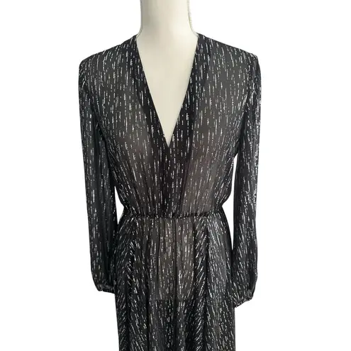 Maje Black Sheet Metallic Long Sleeve Black Maxi Dress Size 40 / US Large