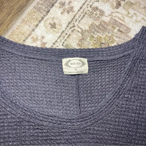 Joyfolie Mia Joy Slate Gray Short Sleeve Waffle Knit Sweater Top Size XL