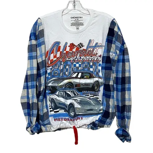 Chemistry Chevrolet Corvette Shirt Womens S Country Racing Nascar Blue Plaid Sewblended