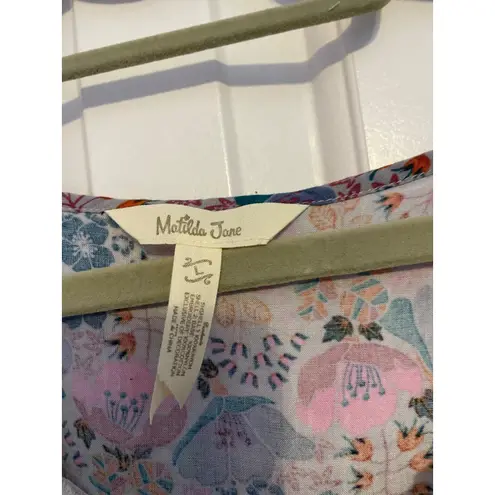 Matilda Jane Floral Print Blouse Large Long Sleeve Lace Trim Bohemian Womens Top