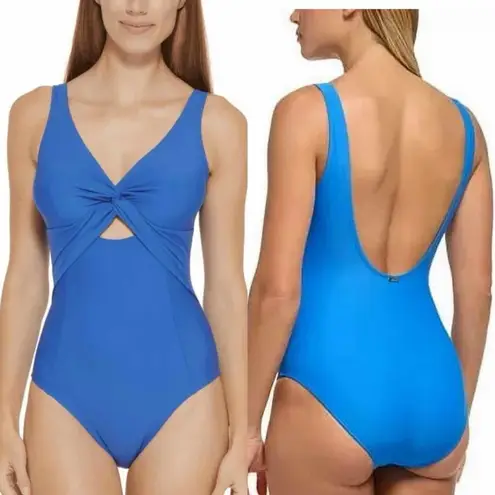 DKNY  LAPIS Peek-a-Boo Twist One-Piece Swimsuit Size 18