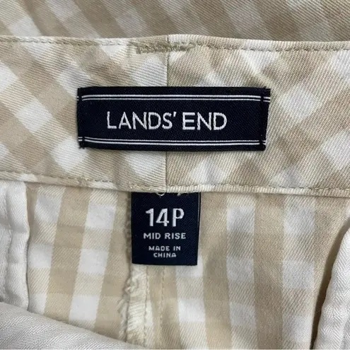 Lands’ End Shorts Tan & White Preppy Gingham Bermuda Shorts Size 14P | 14 Petite