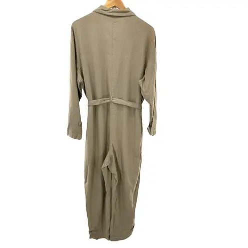 Newport News Vtg Styleworks Linen Cotton Jumpsuit Utility Boiler Suit Khaki L 14