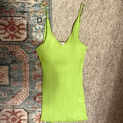Maryam Nassir Zadeh Blanca Tank Size Large Brat Neon Green Ribbed Knit Top NWT