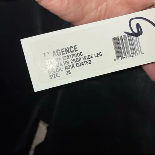 L'Agence L’agence Wanda Cropped High Rise Wide Leg Jeans in Noir Coated Size 28 NEW