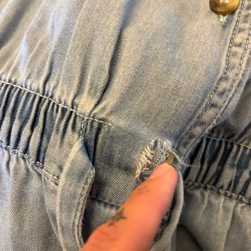 90s Denim Embroidered Romper Blue