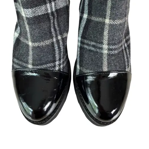 Eric Michael Gray Tartan Plaid Ankle Boots Patent Leather Cap Toe Side Zip, 6.5