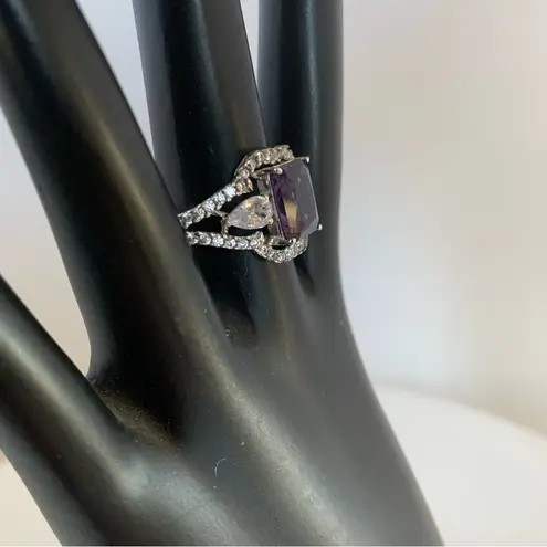 STERLING SILVER 925 AMETHYST AND CUBIC ZIRCONIA COCKTAIL RING (10) Purple