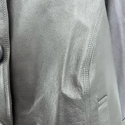 Peter Nygard Nygard leather trim nylon silver gray large button pewter jacket 2X plus knight