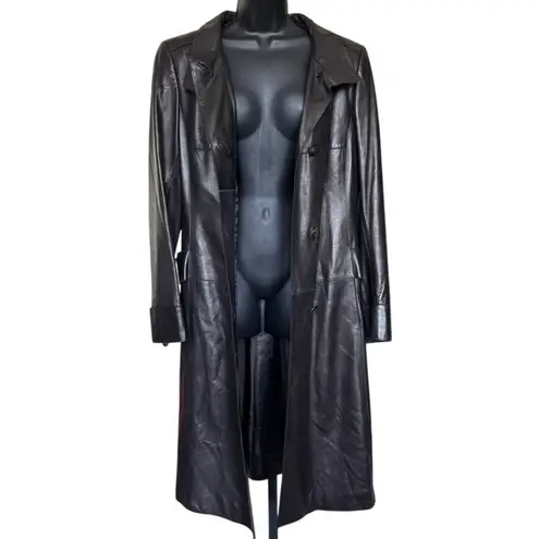 Akris 100% Lammnappa Lambskin LeatherTrench Coat Sz 12 Dark Brown FLAW