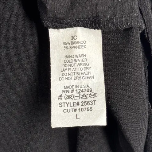 IC by Connie K Fringe Tunic Top Women Large Gray Black Casual Comfy Lagenlook