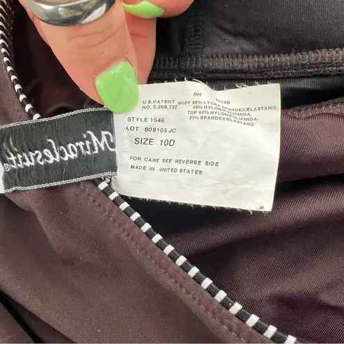 MiracleSuit  halter padded cup slimming chocolate brown piping trim swimsuit 10D