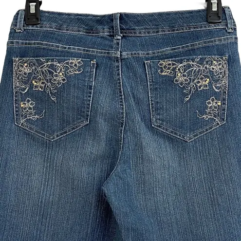 Gloria Vanderbilt  SZ 10 Jean Capris Floral Embroidery Stretch Mid-Rise 5-Pocket