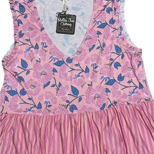 Matilda Jane NWT Size Medium Pink Floral Solid Sleeveless V Neck Blousen Top