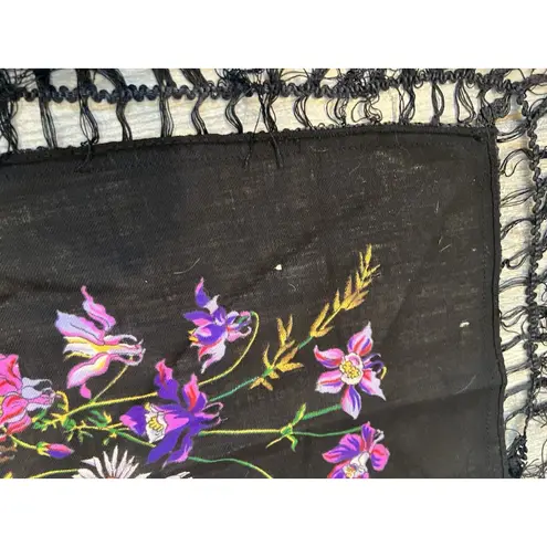 Vintage KASHMIR Scarf 100% Reine Wolle Handdruckt fringe MIT Viscose Fransen