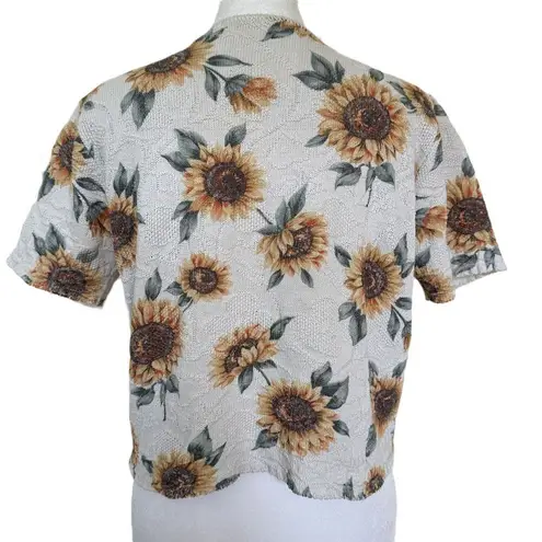 Vintage Sunflower Knit Crop Top Size M L Short Sleeve Beige 90s Cottage Yellow Size M