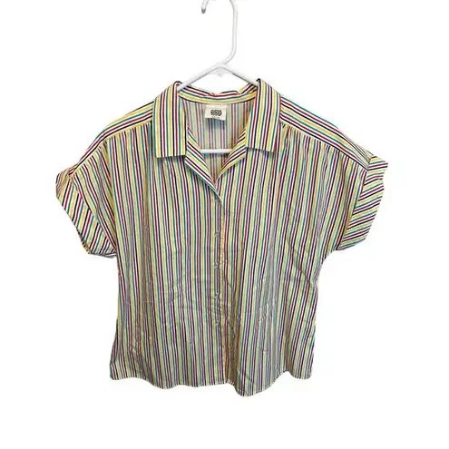 American Vintage 70's Vintage Nikki Rainbow Striped Short Sleeve Button Up Blouse Size 13/14