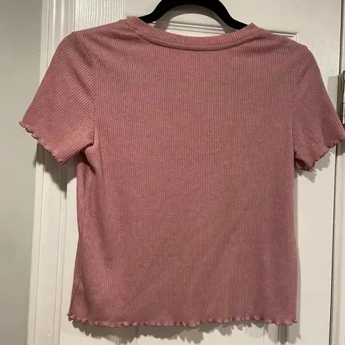 American Eagle  Dusty Rose Ribbed Stretchy Short Sleeve Crop Top Henley Size XS