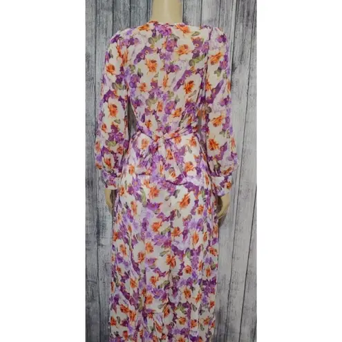 XTaren New Sheer Floral Layered Long Sleeve Maxi Dress Purple Orange Sz Medium