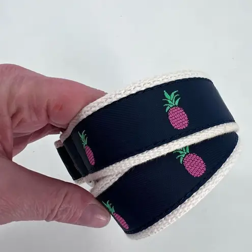 Leather Man Women's Nylon Canvas Belt Pineapple Print D Ring Navy Blue Medium Blue