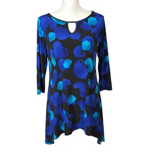 Clara Sun Woo Tunic Size Small Abstract Blue Lagenlook Artsy Work Wrinkle Free