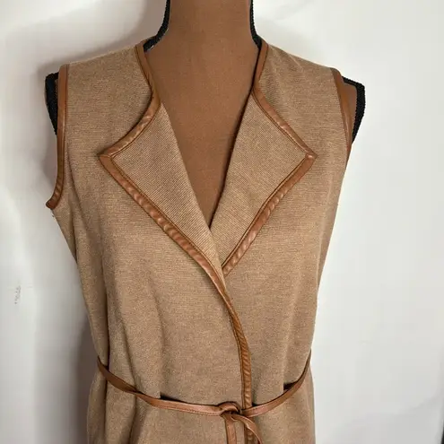 J. McLaughlin  tan leather tipped Italian extra fine merino wool sweater vest XS