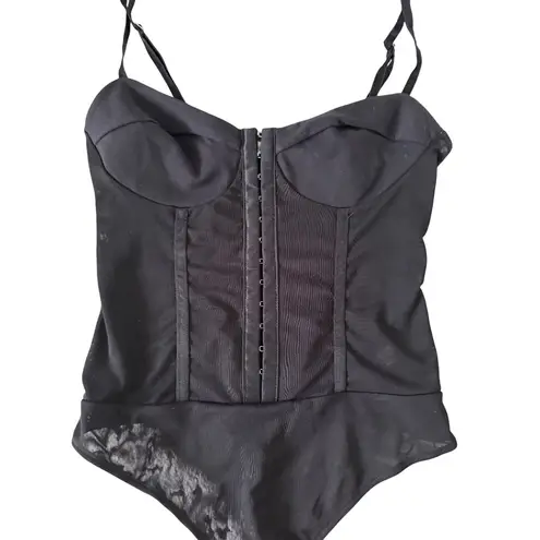 Free People  Black Mesh Corseted Bodysuit Size XS