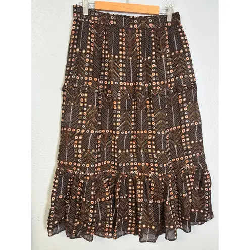 Isabel Marant Etoile Diya Tiered Maxi Skirt Size 12 Black Brown Printed