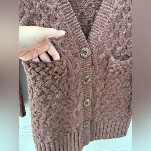 Sleeping On Snow Cable Knit Wool Blend Cardigan Sweater Women's Small Brown