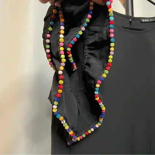 Very J Black Shift Dress with Rainbow Pom Pom Ruffle Sleeves Small