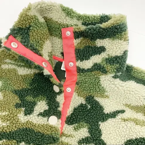 J.Crew  Vintage Sherpa Fleece Pullover Jacket Camo Camouflage Olive Army Green