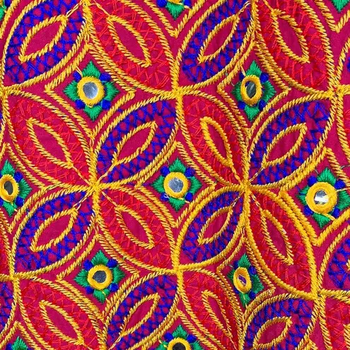 Indian Pink Cotton Multicolor Embroidered Dancers Geometric Sequins Tunic Top Size L