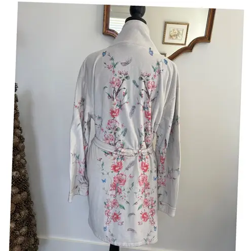 Wrap Up by VP Floral Print Plush Spa Robe Women's Open Front Beige Made in USA Tan