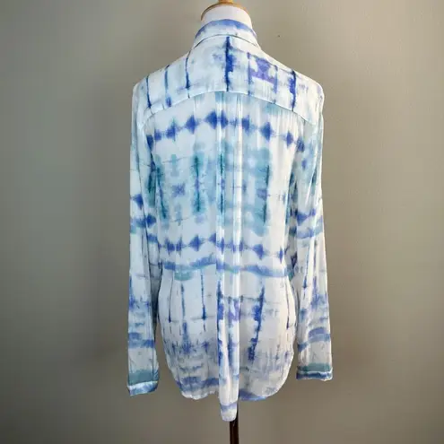Bella Dahl Hipster Shirt Small Women Blue Aqua Shibori Button Up Lightweight New