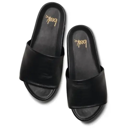 BEEK ALBATROSS REAL LEATHER PLATFORM FLATFORM SLIDES Black Size 10