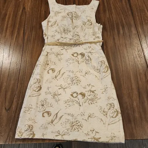 Moulinette Soeurs Cream Gold Sleeveless Dress Keyhole pleated Back peplum L 10